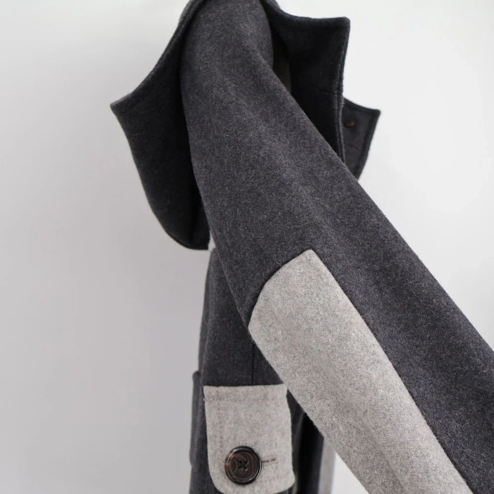 NWT J Crew Colorblock Duffle Coat Wool Black Gray Size 0 Nautical Boating Preppy - Picture 8 of 11